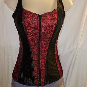 LAST  NWT V-neck corset bustier FREE G-string Small Red/Black